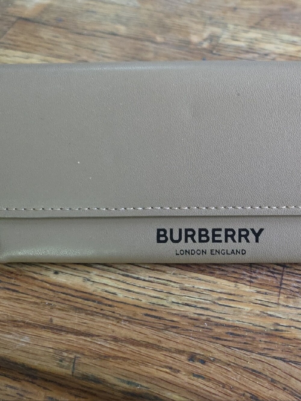 Burberry Taupe Leather Sunglass Sleeve with White Stitching
